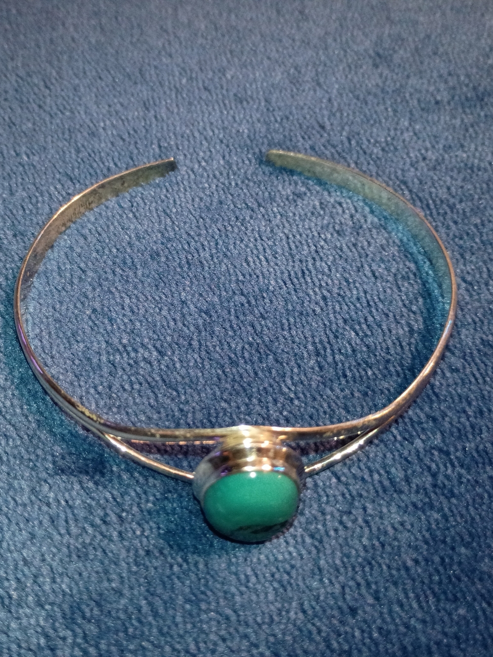 Silver Cuff Bracelet with Green Turquoise Stone - Picture 2 of 2